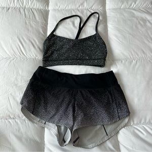 Lululemon Speckle Speed up 2.5” mid rise shorts and bra size 4